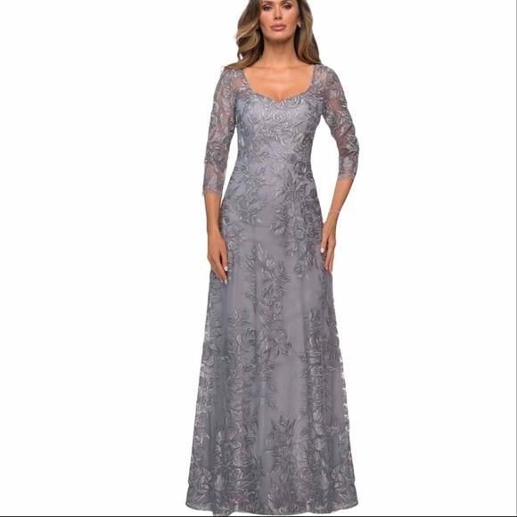 La Femme 28053 Silver Embroidered Gown - Picture 1 of 11